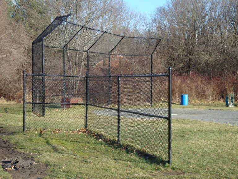 All black chain link dugout and backstop - Reliable Fence